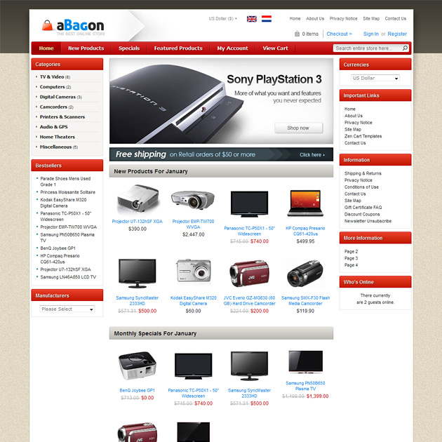 aBagon Free Zen Cart Theme, Theme for Zen Cart