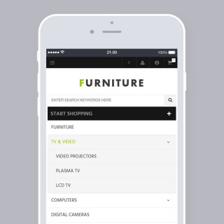 Categories menu on mobile devices with pull down subcategories